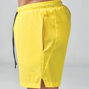 Pantalones de malla interior sólidos de calle alta amarillos personalizados de 5 pulgadas, pantalones cortos transpirables de secado rápido con cierre de cordón de cintura media, contorno - Product Image 2