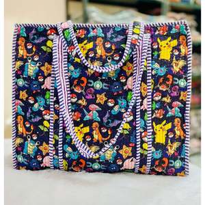 Bolso Tote Grande Estilo Bohemio de Jaipur, Impresión a Mano, Algodón Acolchado, Cierre Abierto, Decoración Bordada, Ecológico, Gran Capacidad - Product Image 2