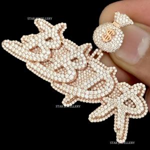 Colgante de Letra Personalizado con Incrustaciones de Moissanita VVS, Estilo Hip Hop, Chapado en Oro sobre Plata de Ley 925, de STAR JEWELLERY - Product Image 6