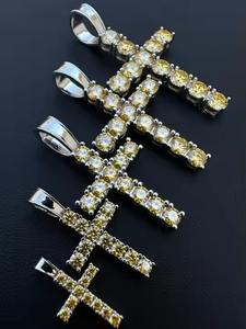 Luxe Vintage Moissanite Croix Pendentif Solide Jaune Diamant Hip Hop Bijoux pour Mariages Fêtes et Cadeaux - Product Image 2