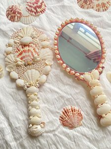 Fashion Handmade Sea Shell <b>Handheld</b> <b>Mirror</b> Cute Pearl Decor Cosmetic <b>Mirror</b> - Product Image 3