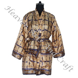 KS012 Bohemian Summer Vintage Sari <b>Kimono</b> Short Wrap Dress Sleeve <b>Silk</b> Robes Women Vintage <b>Silk</b> Sari Vintage Sari <b>Kimono</b> Short - Product Image 4