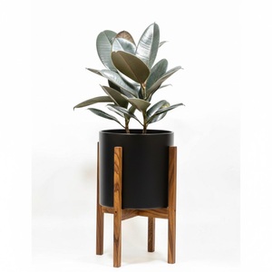 Elegante Maceta Decorativa de Metal Color Bronce con Soporte de Madera de Olivo, Soporte Redondo para Macetas de Interior para Decoración del Hogar y Jardín - Product Image 3