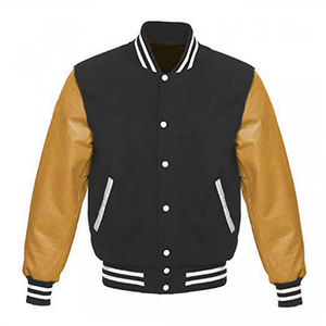 Veste bomber en cuir et laine, style baseball, veste universitaire d'hiver, devant noir, manches vertes, logo différent - Product Image 4