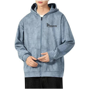 Nouveau sweat à capuche personnalisé élégant, streetwear, polaire, oversize, délavé à l'acide, délavé au soleil, déchiré, à fermeture éclair - Product Image 4