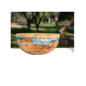 Bols à fruits en bois d'acacia naturel et résine pour la maison ou bols à fruits rustiques pour la décoration de la cuisine domestique - Product Image 1