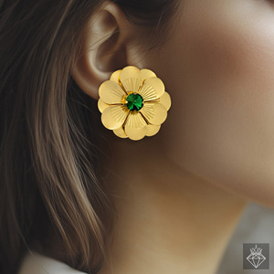 PRAO Anti-Tarnish Daffodil Stud <b>Earrings</b> <b>Handmade</b> Trendy Gold Plated Brass Fashion Jewellery for Women Bulk Collection - Product Image 2