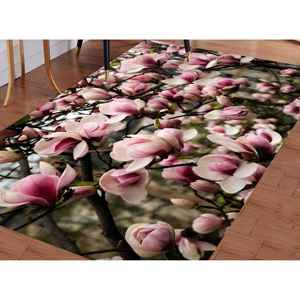 Alfombra Rosa Magnolia, Alfombras con Flores Rosas, Alfombra Rosa, Alfombras Botánicas, Alfombra de Chenilla - Product Image 3