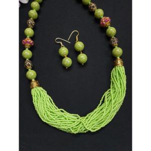 Traditional Paachi Green Seed Bead Necklace Set with 18K Gold Plated Copper Pearl Main Stone <b>Ring</b>-Fine Jewelry Sets for Gifts - Product Image 3