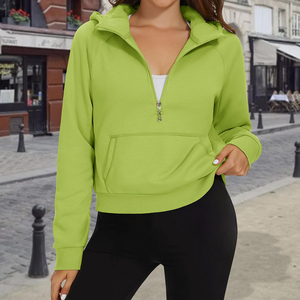 Couleur personnalisée femmes demi fermeture éclair pull Polyester polaire col montant taille régulière sweat femmes portent demi fermeture éclair sweat - Product Image 5