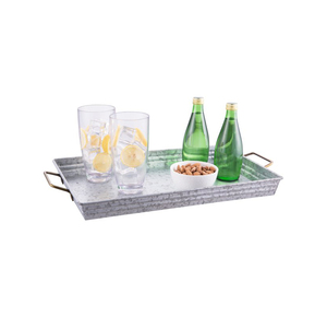 Amazing Design Metal Rustic Galvanized Serving <b>Tray</b> with Metal Handles Perfect to Serve Food and <b>Drinks</b> for Parties - Product Image 1