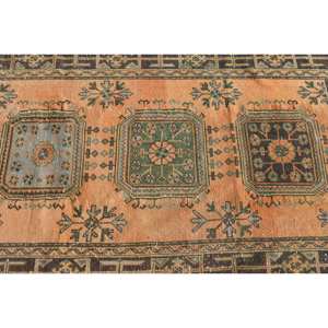 Tapis Vintage en Laine Turque 4x11ft Classique Orange Vert Patchwork Design pour Décorations de Salon Technique de Tissage Plat Latex - Product Image 5