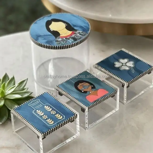 Quality Handicrafts Acrylic 4 Boxes Set With Wood Mop Inlay Lid Resin Container Set Home Decorative Dessert Storage Kitchenware - Product Image 5