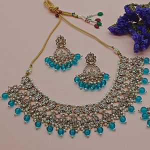 New Design Gold Plated Traditional Drop Pearl & Kundan Studded Earring Mangtika Choker Necklace <b>Set</b> & <b>Jewellery</b> <b>Set</b> for <b>Woman</b> - Product Image 1