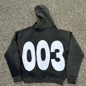 Ensemble de survêtement d'hiver pour homme personnalisé, style évasé, effet délavé à l'acide, broderie imprimée, pantalon de survêtement avec technique de strass, uni - Product Image 2