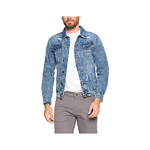 Hot Selling Custom Casual <b>Ripped</b> <b>Jeans</b> Denim Jacket for <b>Men</b> Turn-Down Collar Washed Technique for Winter OEM Service - Product Image 4