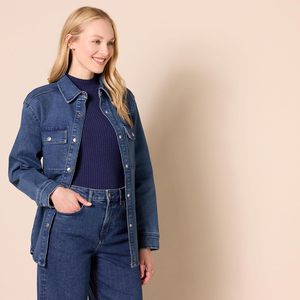 แจ็กเก็ตยีนส์น้ำหนักเบาโอเวอร์ไซส์ของผู้หญิงเสื้อยีนส์ติดกระดุมแบบทันสมัยสำหรับฤดูใบไม้ร่วงและฤดูหนาวออกแบบได้ตามต้องการ - Product Image 1