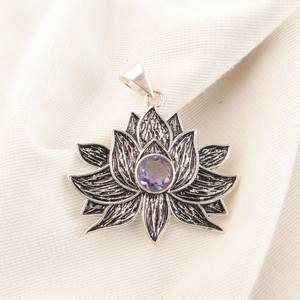 Collier en argent avec pierre précieuse iolite, argent sterling 925, pendentif oxydé, pierre de naissance de septembre, bijoux d'Halloween, bijoux pour femmes, IGI - Product Image 5