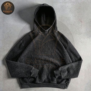 เสื้อมีฮู้ดสไตล์สตรีทของผู้ชายเสื้อสเวตเชิ้ตลำลองเนื้อผ้าเนื้อผ้าคอตตอนดีไซน์ที่ดีที่สุดซักแล้ว - Product Image 3