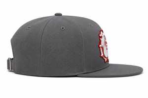 Gray 5-Panel <b>Snap</b> Back <b>Cap</b> with Red and White Embroidered Animal Logo Front Panel Hip Hop Sporty Casual Unisex Adult Hat - Product Image 3