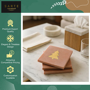 Made in India High Quality Square Drink Pads Handcrafted <b>Pink</b> Stone <b>Coasters</b> Brass Christmas Tree Luxury Durable Home Office Use - Product Image 3