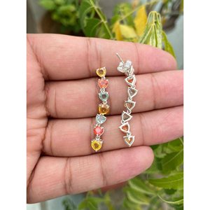 <b>925</b> <b>Silver</b> Multi Sapphire Drop <b>Earrings</b> with 18K Gold Platinum Diamond Accents for Wedding or Party - Product Image 2
