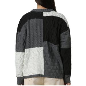 Pull d'hiver décontracté pour femme, tricoté sur mesure, 100 % acrylique, style col rond tendance, polyvalent, color-block - Product Image 2