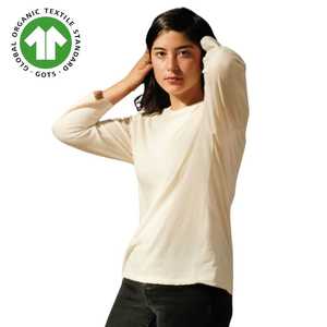 Womens Organic Cotton Raglan Sleeves <b>T</b>-<b>Shirt</b> - Natural Undyed, 4.3 oz Jersey, <b>Cropped</b> Sleeves, Relaxed <b>Fit</b>, Soft and Breathable - Product Image 1