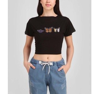 Top corto de mariposa de diseño para mujer, Camiseta deportiva acanalada de manga corta para entrenamiento, correr, gimnasio, Yoga - Product Image 6