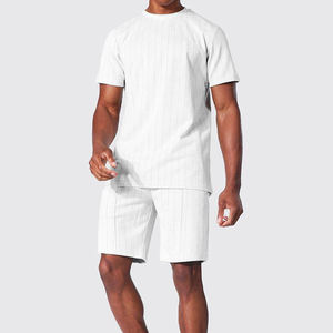 Ensemble deux pièces pour hommes, style streetwear, en polaire respirant, t-shirt et short décontractés, couleurs personnalisables - Product Image 1