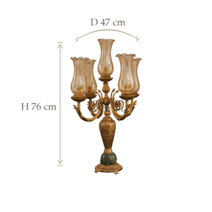 Luxury Classic Bronze Candelabra with Gold Finish, Marble Base, and Antique Amber <b>Glass</b> Shades - Product Image 6