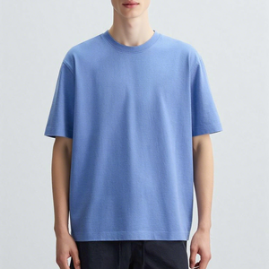 Camiseta de algodón orgánico de alta calidad, camisetas en blanco personalizadas de manga corta de peso pesado azul desteñido liso para hombres - Product Image 1