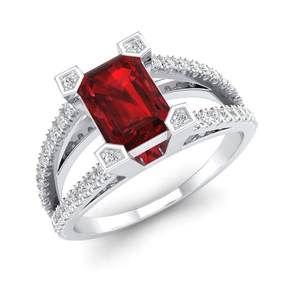 แหวนแต่งงาน REYES รุ่นใหม่ล่าสุด ทองคำแท้ 14K ประดับพลอยโกเมนทรงเหลี่ยม 1 กะรัต สำหรับผู้หญิง พร้อมใบรับรอง IGI - Product Image 2