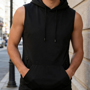 Mens fitted sleeveless gym hoodie workout fitness wear for bodybuilding training active - Product Image 1