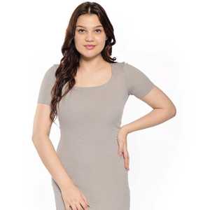 Offre en vrac femmes gris robe moulante encolure dégagée demi-manches sous la longueur du genou pour un style élégant et confortable - Product Image 1