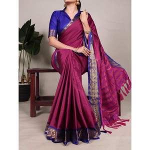 Sari de Algodón y Seda para Mujer, Elegante Vestido de Trabajo con Blusa, Ropa Femenina para Fiestas, Festivales y Uso Diario, Sari de Algodón Suave - Product Image 5