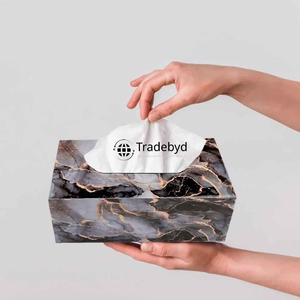 Boîte à mouchoirs en bois carrée de qualité supérieure Tradebyd, imprimée en émail, écologique, élégante et décorative pour la maison, le bureau, l'hôtel - Product Image 2