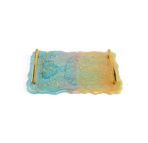 Elegant Design Epoxy Resin <b>Tray</b> for Home Kitchen Use Rectangular Shape Resin <b>Tray</b> With Handle for <b>Party</b> Wedding Food Dinner - Product Image 1