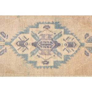 Alfombra Turca Vintage de Gran Tamaño, 140 x 320 pies, Diseño Abstracto en Tonos Beige y Azul, Hecha a Mano con Lana y Látex Ecológico, Pelo Mediano - Product Image 5