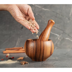 Juego de mortero y Maja redonda de madera de bambú de calidad Lux, utensilios de tamaño mediano hechos a mano, ideales para utensilios de cocina y cocina - Product Image 4