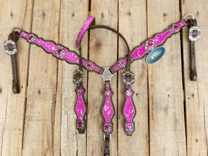 Ensemble de collier de poitrail pour cheval en cuir floral de qualité supérieure avec bride et collier triple, produits équestres en gros - Product Image 5