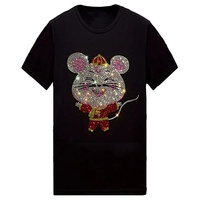 T-shirt Homme Personnalisé en Coton 100% avec Logo Bling Cristal, Motif Strass Brillant, Style Streetwear Estival, Fixation à Chaud