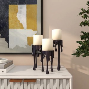 Bougeoir goutte à goutte pilier abstrait en aluminium noir ou décoration de bougeoir de conception de fusion CosmoLiving pour la maison - Product Image 1