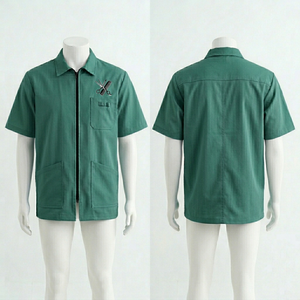 Chaqueta de Barbero para Hombre, 240 GSM, Tela de Algodón y Poliéster, Beige, Manga Corta, Cierre Frontal, Ropa de Trabajo, Bordado, Logotipo Personalizado, Uniforme - Product Image 5