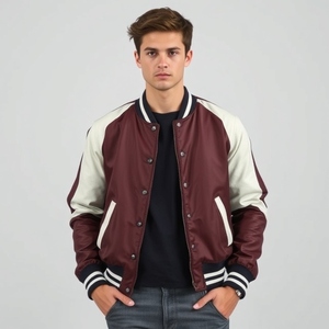 Chaqueta universitaria de diseño personalizado para hombres, mujeres y niños, cuerpo de lana, manga de cuero, forro interior cálido de poliéster, Parche de chenilla bordado - Product Image 6