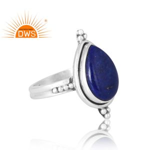 แหวนเงินแท้ 925 ประดับพลอยลาพิสลาซูลีธรรมชาติ งานฝีมืออินเดีย แหวนซ้อนได้ ออกแบบตามสั่ง สำหรับผู้หญิง ของขวัญสำหรับเธอ - Product Image 4