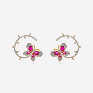 Pendientes de Zirconia con Corte de Mariposa, Diseño Moderno y Vintage, Ideales para Fiestas, Hechos de Aleación de Zinc y Latón - Product Image 1