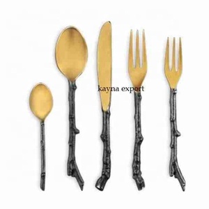 New Designer Handicraft Metal Stainless Steel <b>Gold</b> Plated Mirror Polish Cake Knife Cutlery Set Kitchenware <b>Spoons</b> Brass Handle - Product Image 5