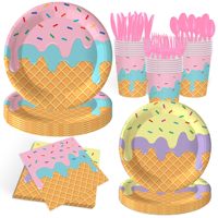 Vaisselle de fête de crème glacée d'été Assiettes en papier Gobelets en papier jetables Serviettes en papier Dessert Vaisselle Décoration de fête d'anniversaire