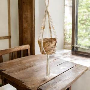 Macrame ที่แขวนต้นไม้แขวนผนังขนาดเล็กกระถางขนาดเล็กทำด้วยมือสไตล์โบโฮจากอินเดีย - Product Image 4